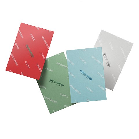 Четыре упаковки Weverse Albums ver. альбома CORTIS GREENGREEN: красная, зелёная, голубая и серая