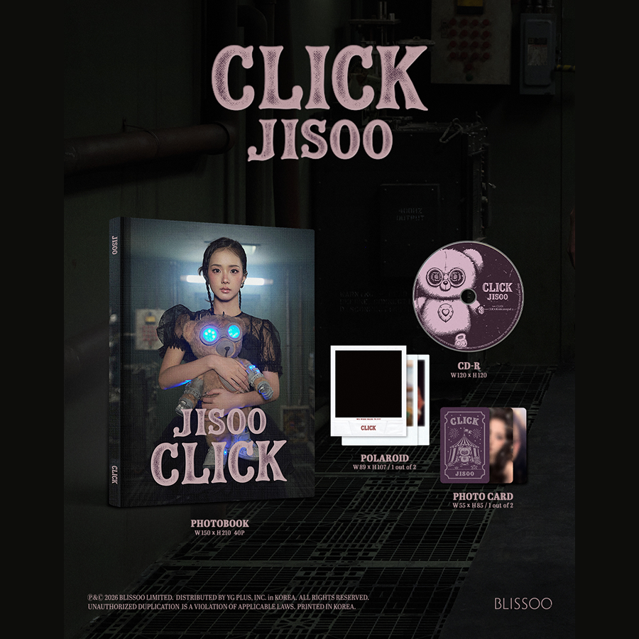 JISOO CLICK Photobook ver.: фотокнига с Джису и медвежонком, CD, полароид и фотокарточка